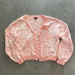 Art Class pink and white swirl cropped cardigan